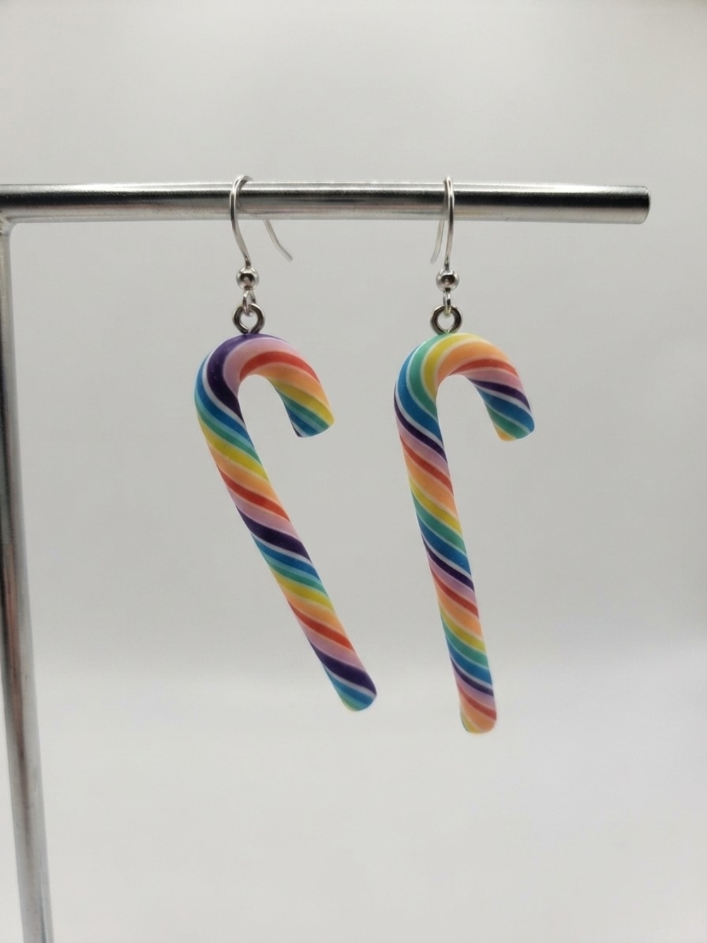 NEW Rainbow Candy Cane Drop Earrings  (0229)
